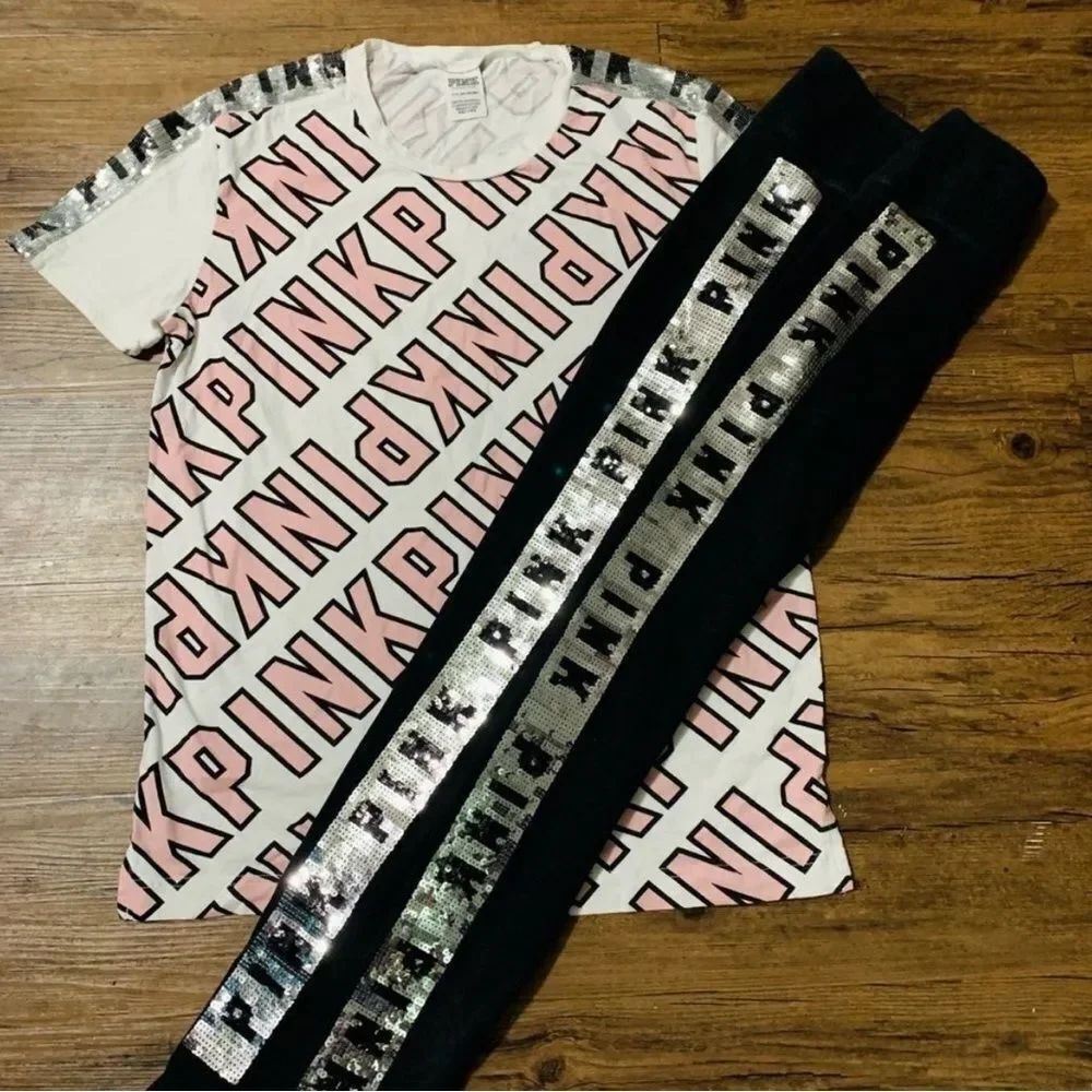 VS PINK LOGO BLING OUTFIT SET L